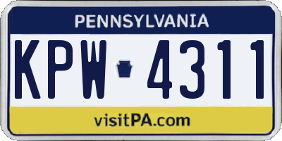 PA license plate KPW4311