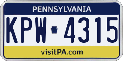 PA license plate KPW4315