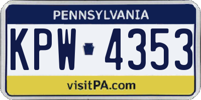 PA license plate KPW4353