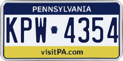 PA license plate KPW4354