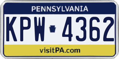 PA license plate KPW4362