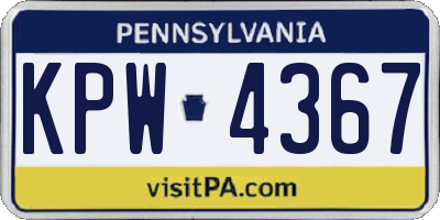 PA license plate KPW4367
