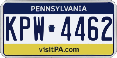 PA license plate KPW4462