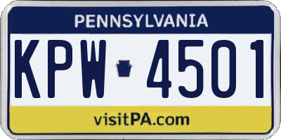 PA license plate KPW4501