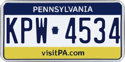 PA license plate KPW4534