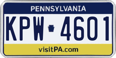 PA license plate KPW4601
