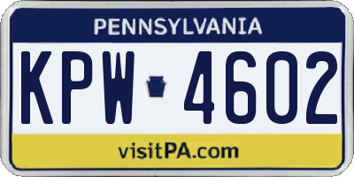 PA license plate KPW4602