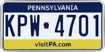 PA license plate KPW4701