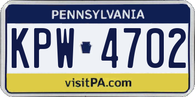 PA license plate KPW4702