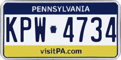 PA license plate KPW4734