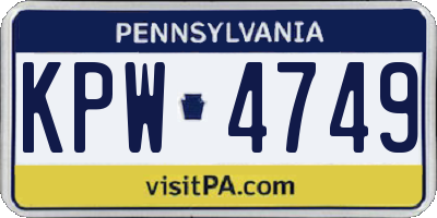 PA license plate KPW4749