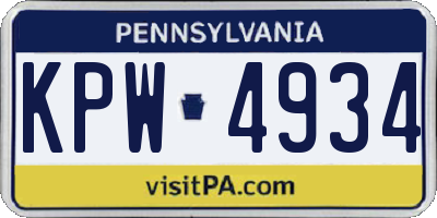 PA license plate KPW4934