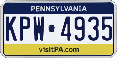 PA license plate KPW4935