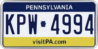 PA license plate KPW4994