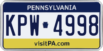 PA license plate KPW4998