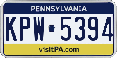 PA license plate KPW5394
