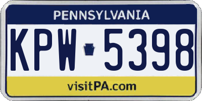 PA license plate KPW5398