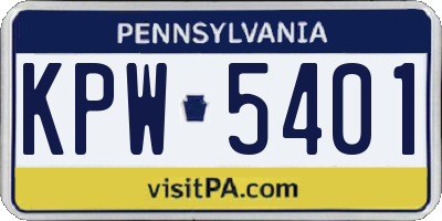 PA license plate KPW5401