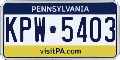 PA license plate KPW5403