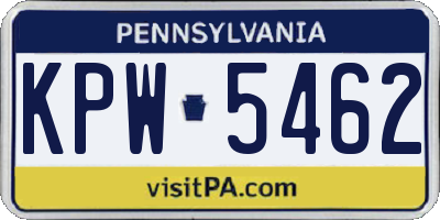 PA license plate KPW5462