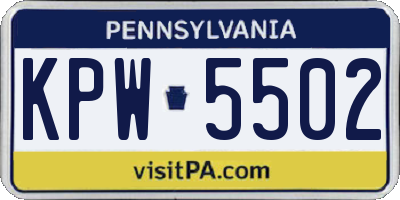 PA license plate KPW5502