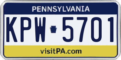 PA license plate KPW5701