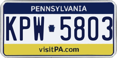 PA license plate KPW5803