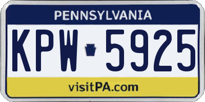 PA license plate KPW5925