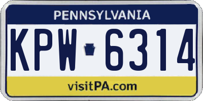 PA license plate KPW6314