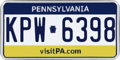 PA license plate KPW6398