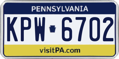 PA license plate KPW6702