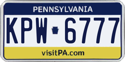 PA license plate KPW6777