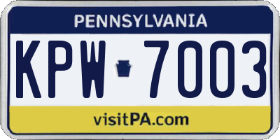 PA license plate KPW7003