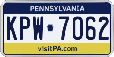 PA license plate KPW7062