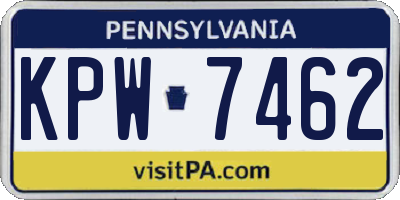 PA license plate KPW7462