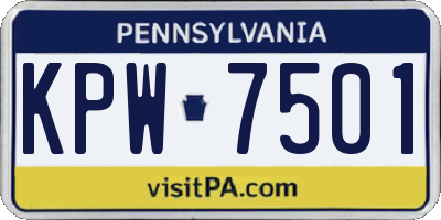 PA license plate KPW7501