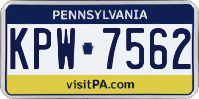 PA license plate KPW7562