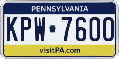 PA license plate KPW7600