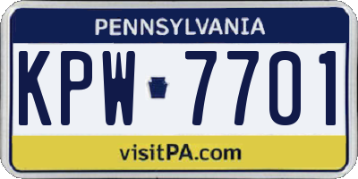PA license plate KPW7701