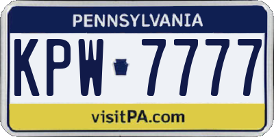 PA license plate KPW7777