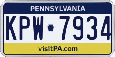 PA license plate KPW7934