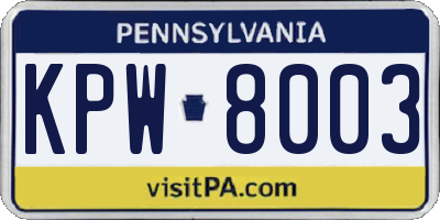 PA license plate KPW8003