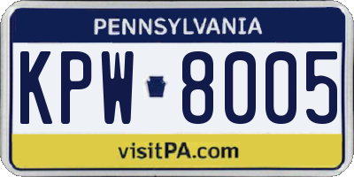 PA license plate KPW8005