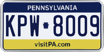 PA license plate KPW8009