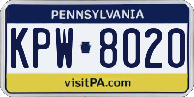 PA license plate KPW8020