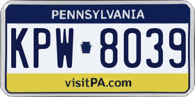 PA license plate KPW8039