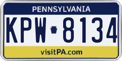 PA license plate KPW8134