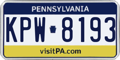 PA license plate KPW8193