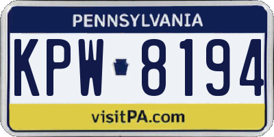 PA license plate KPW8194
