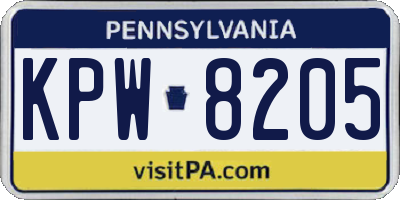 PA license plate KPW8205